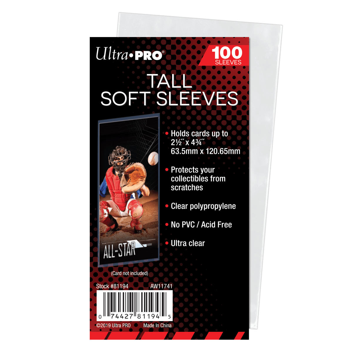 2 - 1/2" x 4 - 3/4" Tall Card Soft Sleeves (100ct) - E - 81194 - Ultra PRO - Ultra PRO International