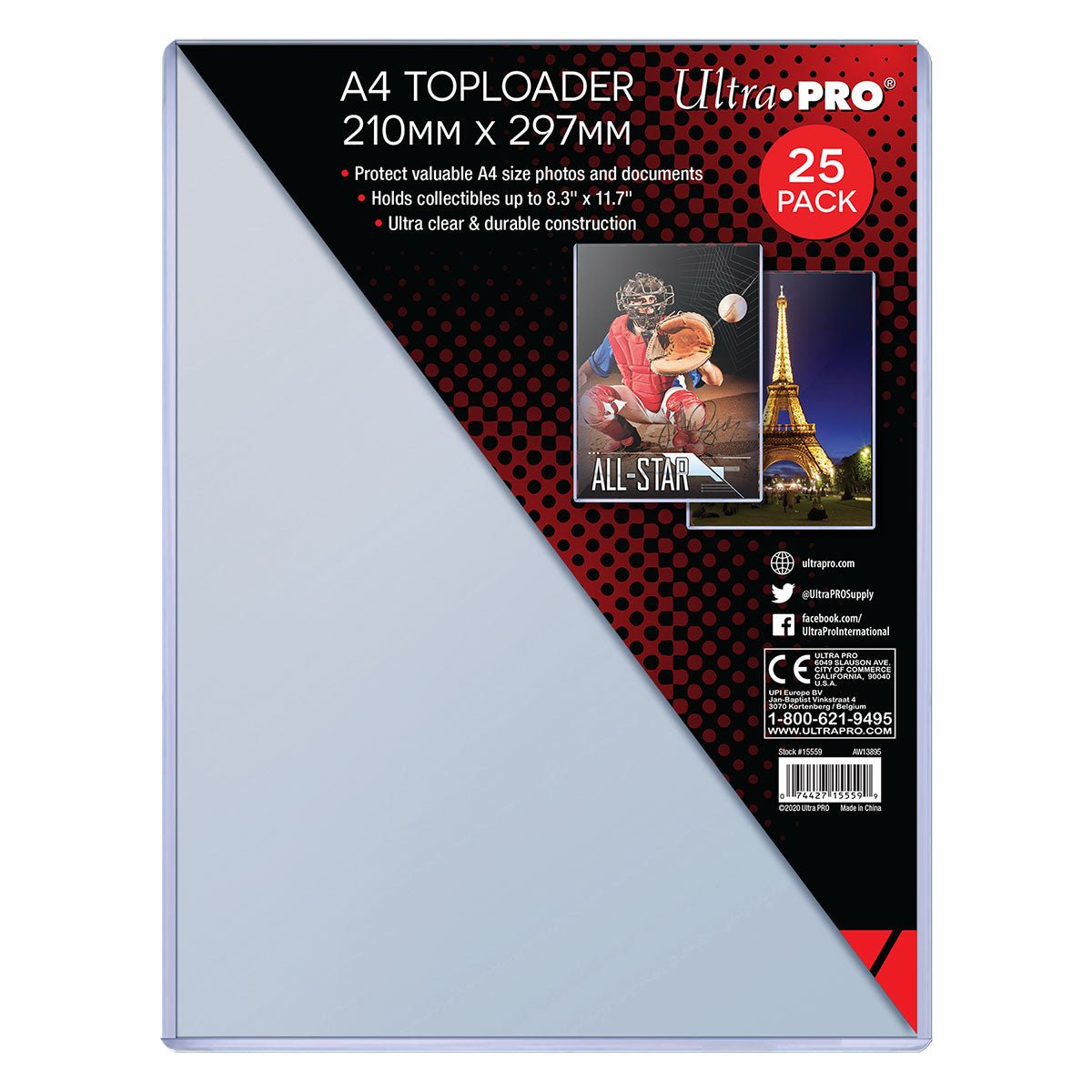 Clear A4 Toploaders (25ct) for 210mm x 297mm (8.3" x 11.7") - E - 15559 - Ultra PRO - Ultra PRO International