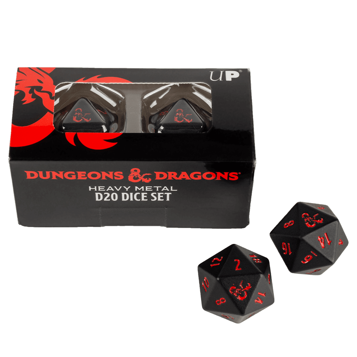 Heavy Metal Black and Red D20 Dice Set (2ct) for Dungeons & Dragons - E - 86855 - Ultra PRO - Ultra PRO International