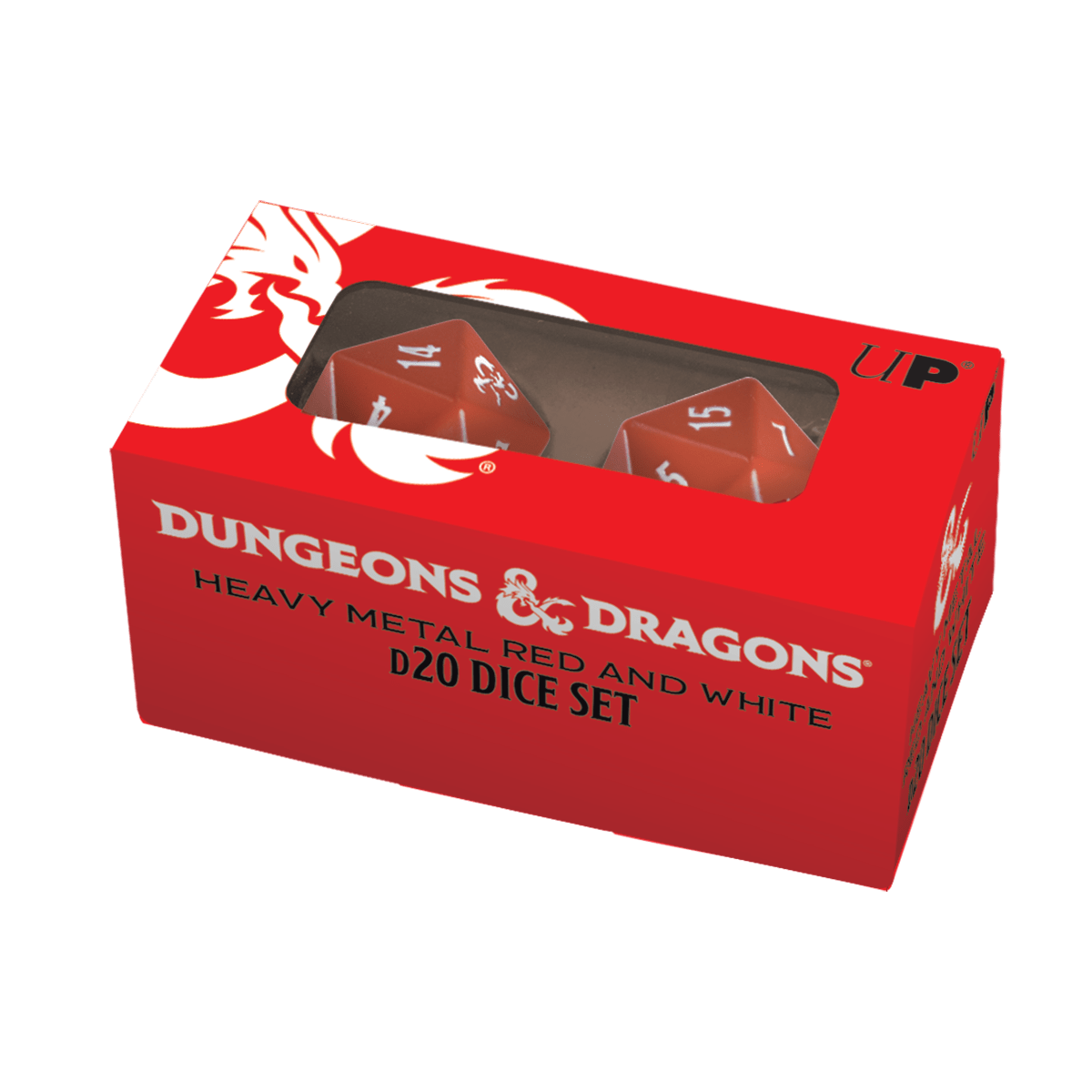 Heavy Metal Red and White D20 Dice Set (2ct) for Dungeons & Dragons - E - 18396 - Ultra PRO - Ultra PRO International